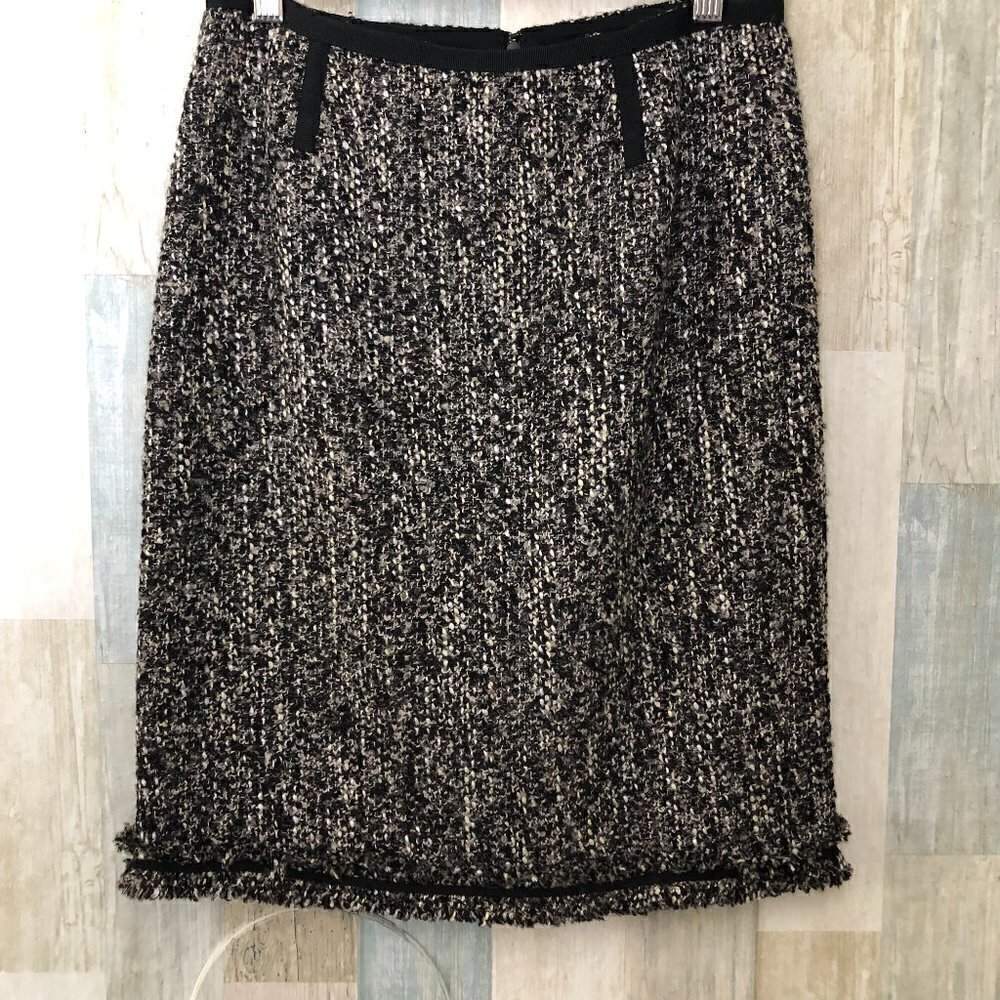 TALBOTS Black & White Boucle Wool Blend Pencil Skirt Petite 2P Office Siren